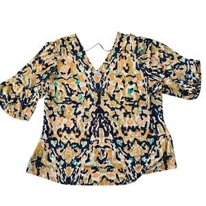 NIC+ZOE Womens 3X V Neck 3/4 Sleeve Abstract‎ Print Top Blouse